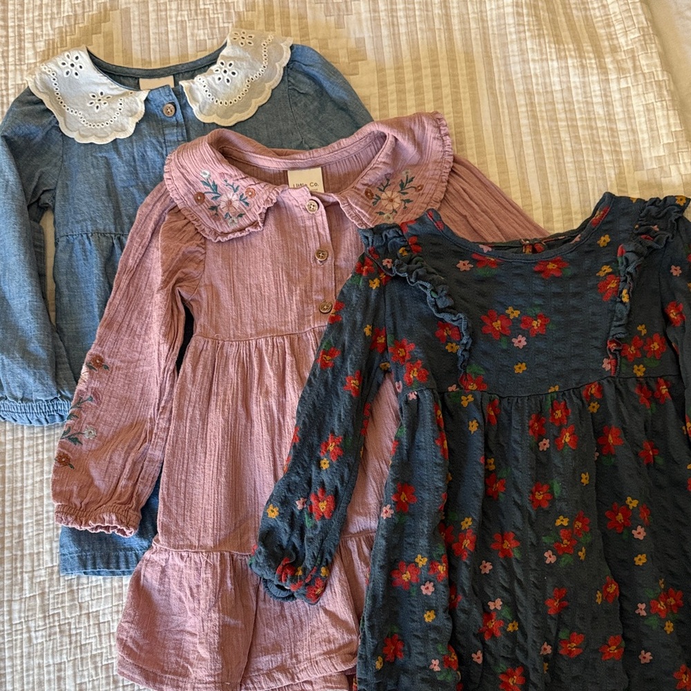 Bundle of three Little and Co Cotton Dresses with Embroidered Collars size 3T